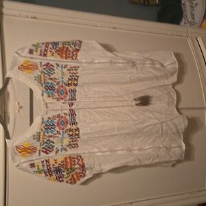 White Mexican Style Embroidered Shirt